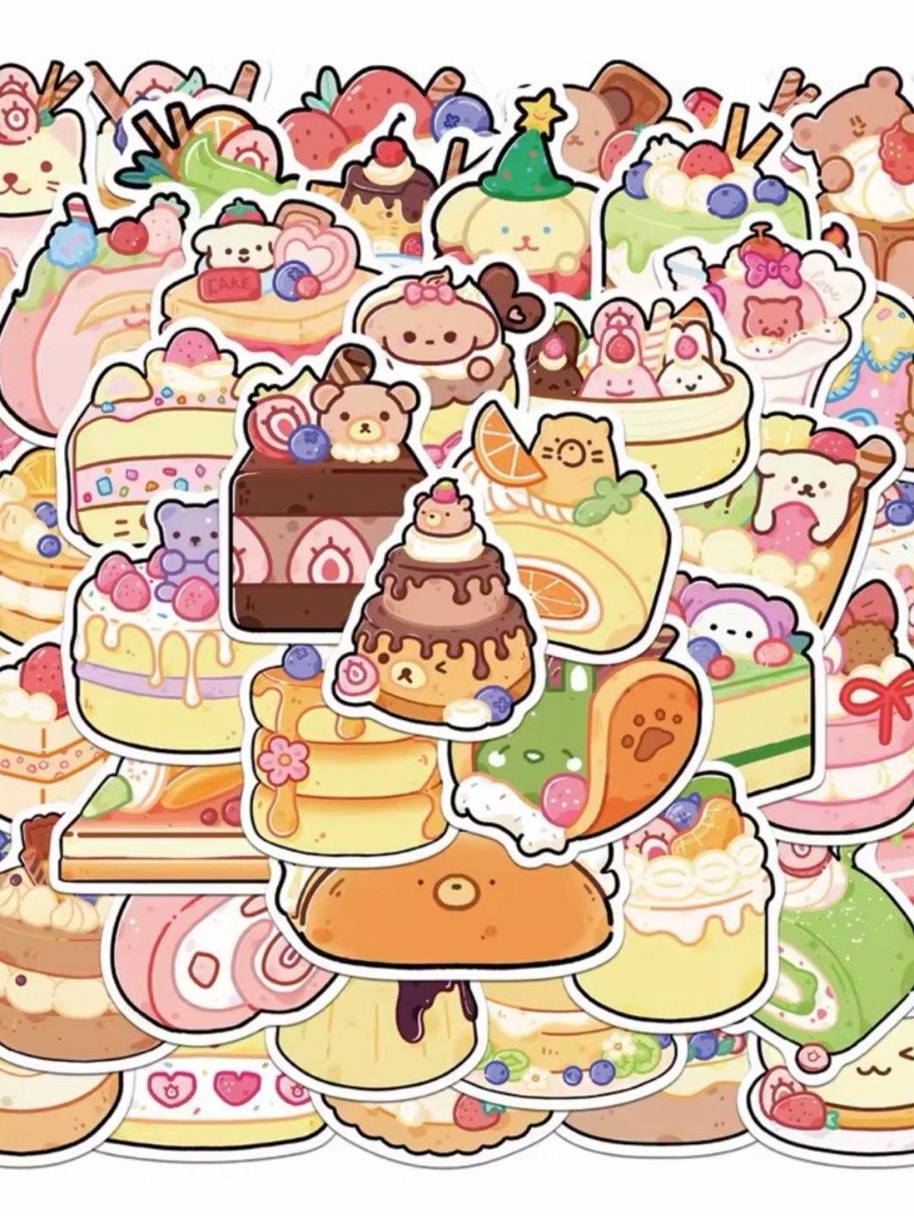 50 Cute Assorted Dessert Animal Stickers - Pink & Pastel Sticker Pack